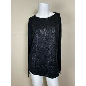 Olsen women's Boho Sequins Long Sleeve Jersey Top Blouse In Black Size L/14 $150